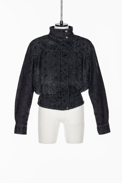 ARABESQUE FLOCKED DENIM FUNNEL NECK JACKET - FETICO