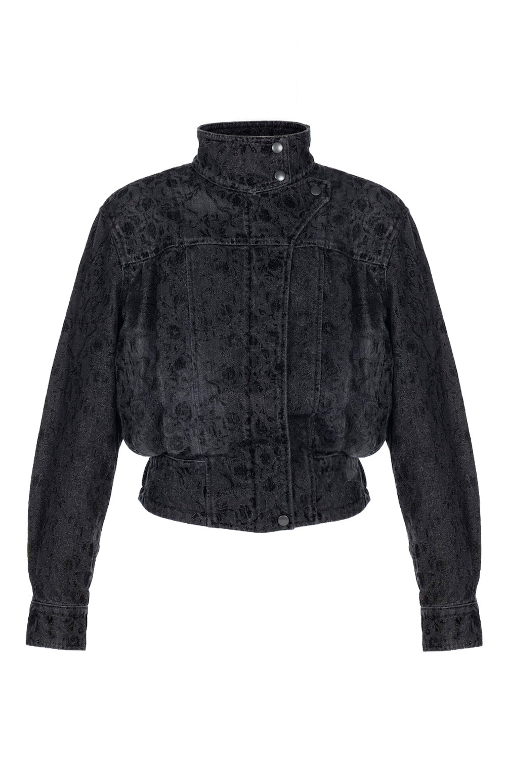 ARABESQUE FLOCKED DENIM FUNNEL NECK JACKET - FETICO