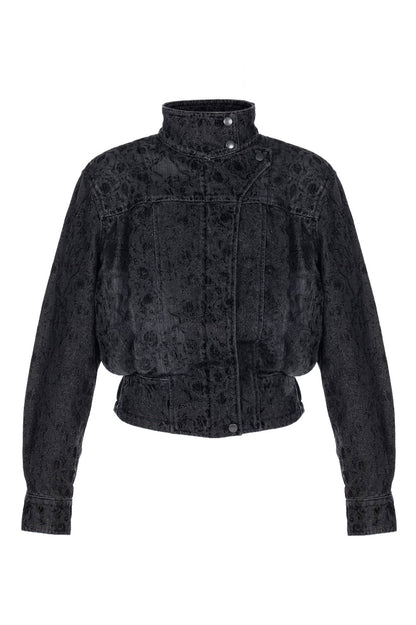 ARABESQUE FLOCKED DENIM FUNNEL NECK JACKET - FETICO