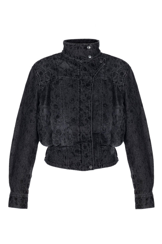 ARABESQUE FLOCKED DENIM FUNNEL NECK JACKET - FETICO
