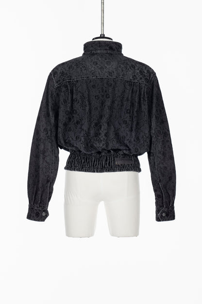ARABESQUE FLOCKED DENIM FUNNEL NECK JACKET - FETICO