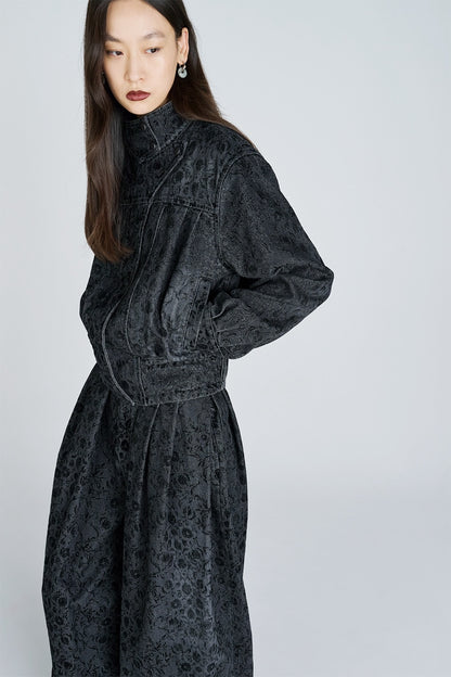 ARABESQUE FLOCKED DENIM FUNNEL NECK JACKET - FETICO