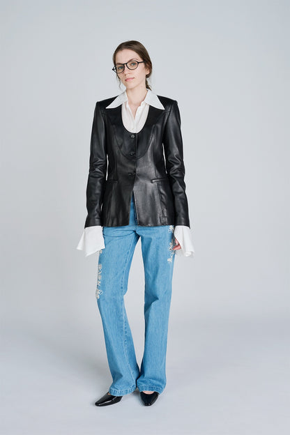 FINE WOOL COLLARLESS JACKET - FETICO