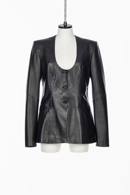 COLLARLESS LEATHER JACKET - FETICO