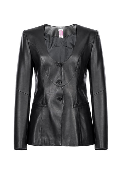 COLLARLESS LEATHER JACKET - FETICO