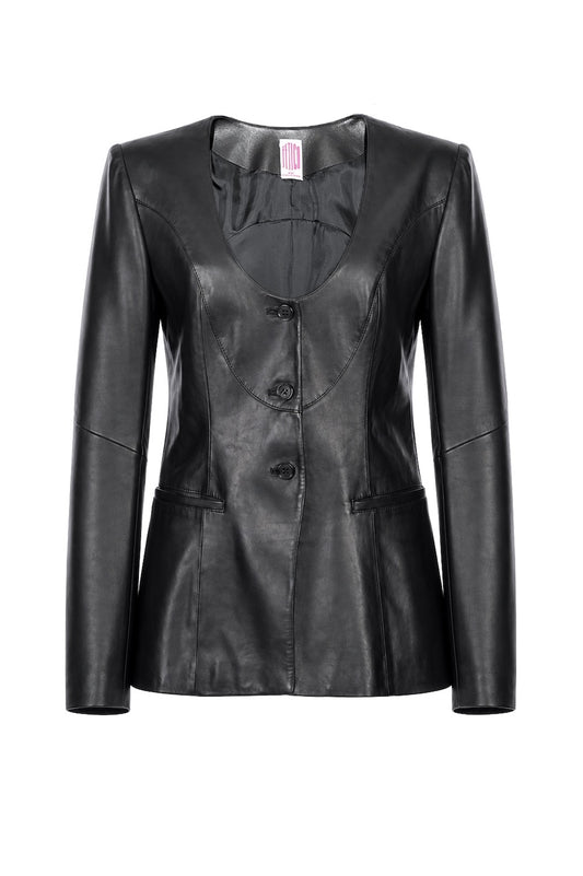 COLLARLESS LEATHER JACKET - FETICO
