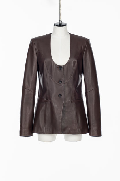 COLLARLESS LEATHER JACKET - FETICO