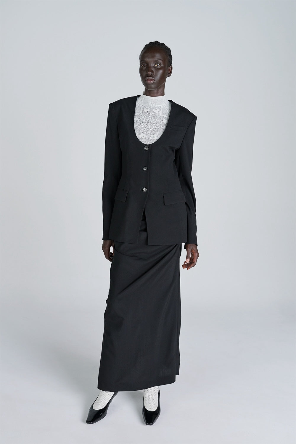 FINE WOOL COLLARLESS JACKET - FETICO