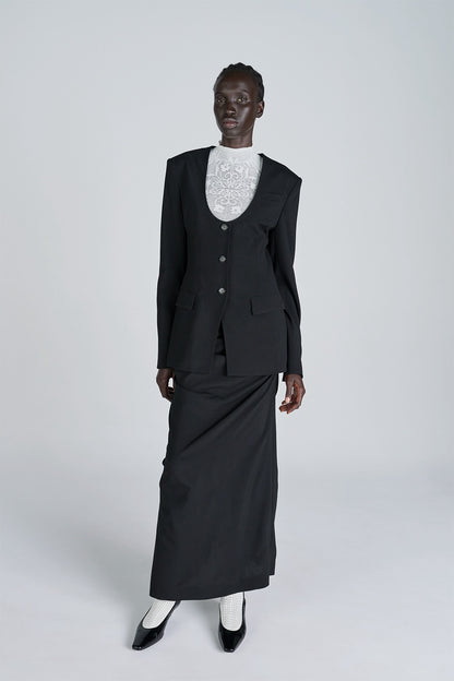 FINE WOOL COLLARLESS JACKET - FETICO