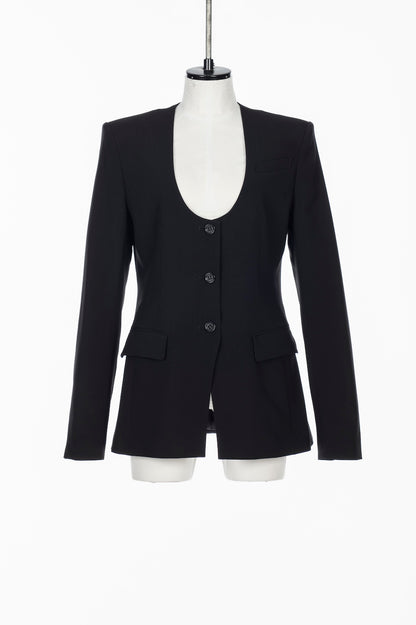 FINE WOOL COLLARLESS JACKET - FETICO