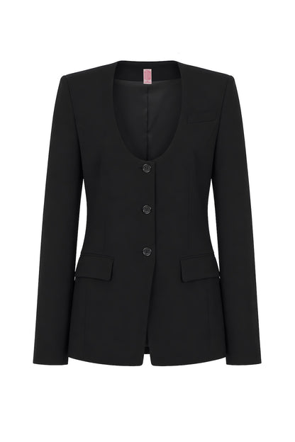 FINE WOOL COLLARLESS JACKET - FETICO