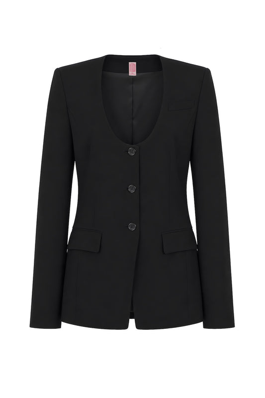 FINE WOOL COLLARLESS JACKET - FETICO