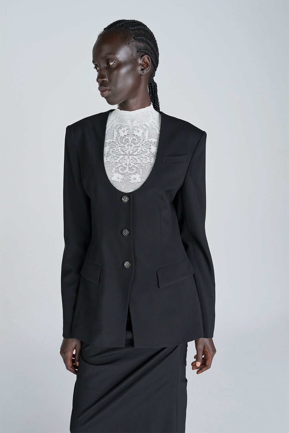 FINE WOOL COLLARLESS JACKET - FETICO