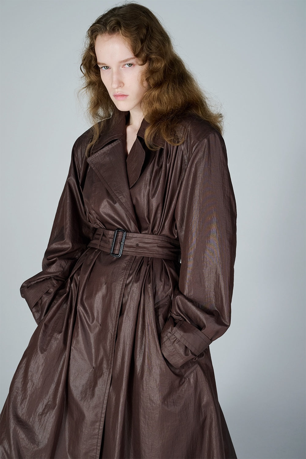 NYLON TAFFETA GATHERED TRENCH COAT - FETICO