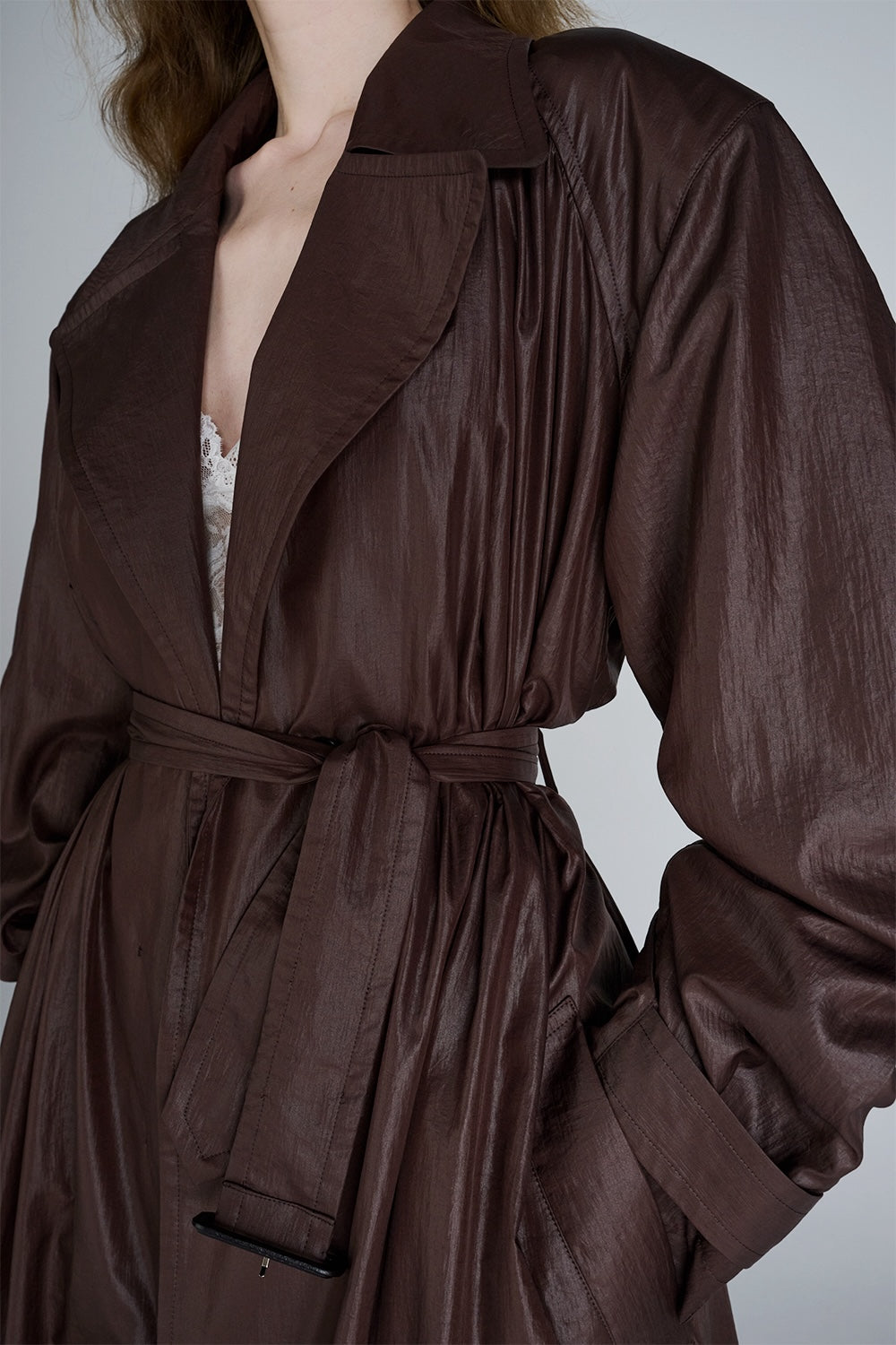 NYLON TAFFETA GATHERED TRENCH COAT - FETICO