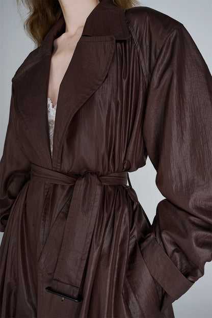 NYLON TAFFETA GATHERED TRENCH COAT - FETICO