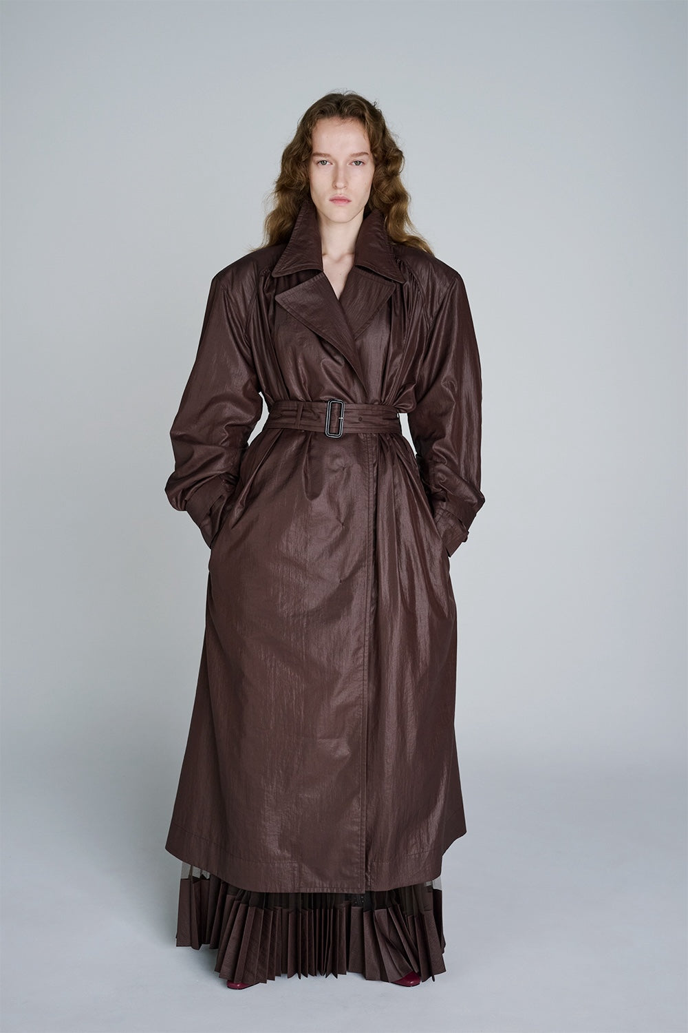 NYLON TAFFETA GATHERED TRENCH COAT - FETICO