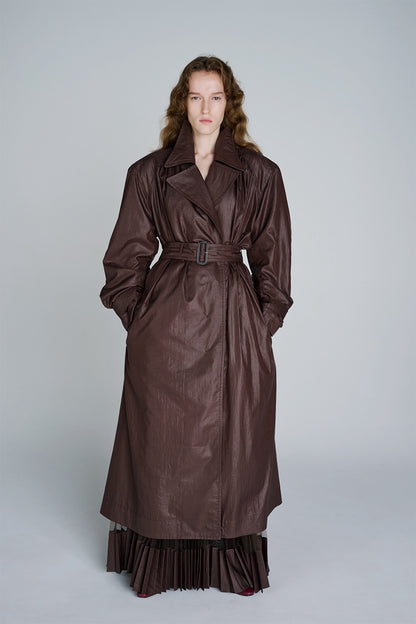 NYLON TAFFETA GATHERED TRENCH COAT - FETICO