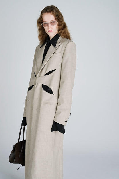 CUT OUT PEAK LAPEL WOOL COAT - FETICO