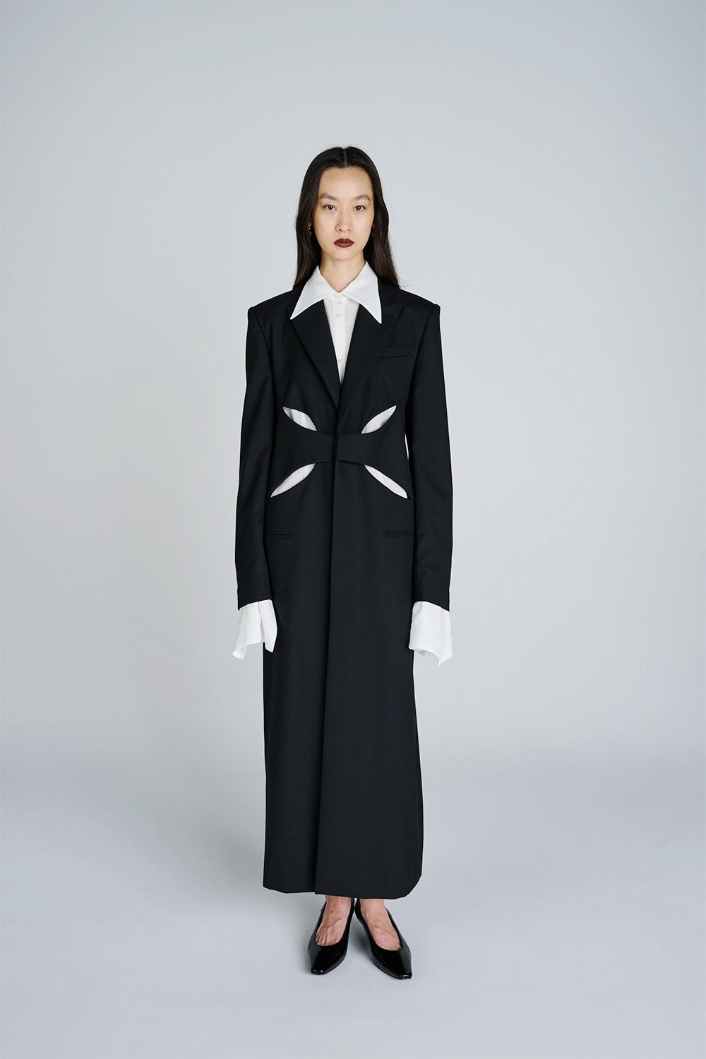 CUT OUT PEAK LAPEL WOOL COAT - FETICO