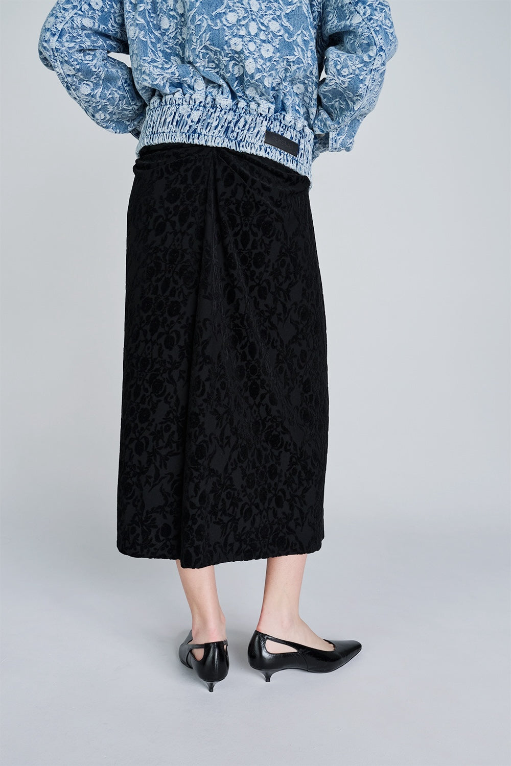 VELOUR JACQUARD DRAPED SKIRT - FETICO