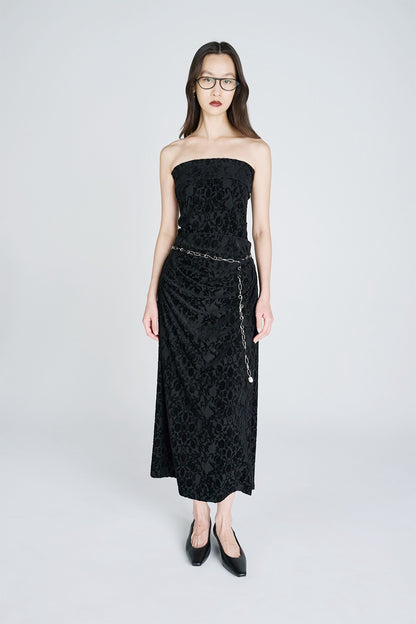 VELOUR JACQUARD DRAPED SKIRT - FETICO