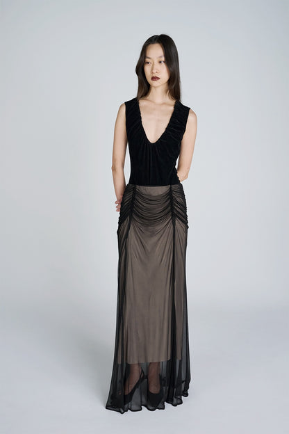 GATHERED SHEER JERSEY LAYERED SKIRT - FETICO