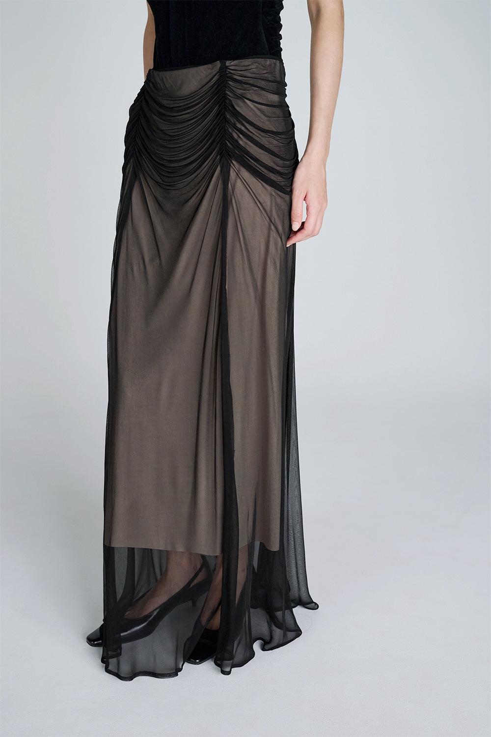 GATHERED SHEER JERSEY LAYERED SKIRT - FETICO