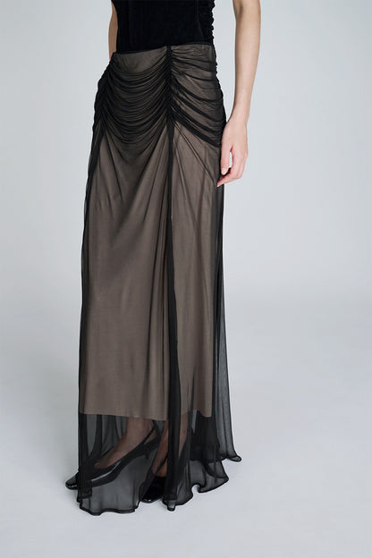 GATHERED SHEER JERSEY LAYERED SKIRT - FETICO