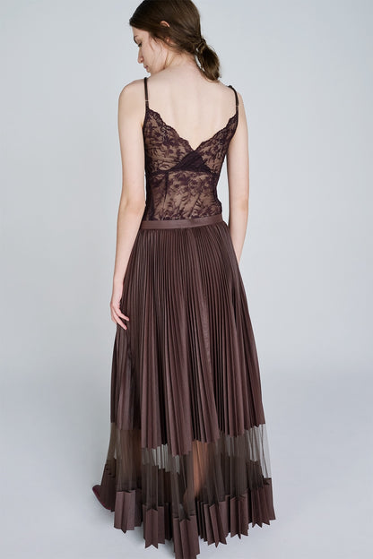 NYLON TAFFETA & SHEER COMBINED PLEATED SKIRT - FETICO