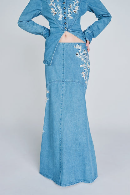 ARABESQUE EMBROIDERED DENIM SKIRT - FETICO