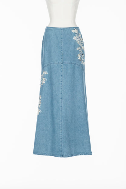 ARABESQUE EMBROIDERED DENIM SKIRT - FETICO