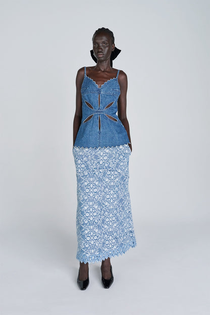 ARABESQUE JACQUARD DENIM SKIRT - FETICO