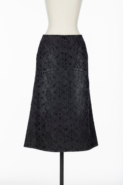 ARABESQUE FLOCKED DENIM SKIRT - FETICO