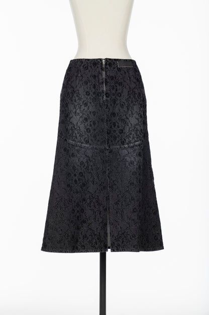 ARABESQUE FLOCKED DENIM SKIRT - FETICO