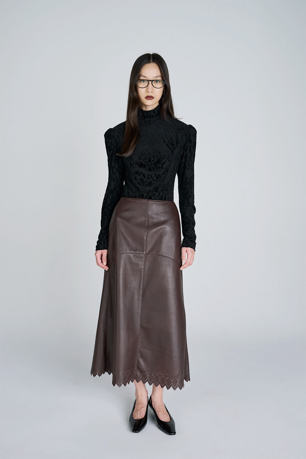 SCALLOPED LEATHER SKIRT - FETICO