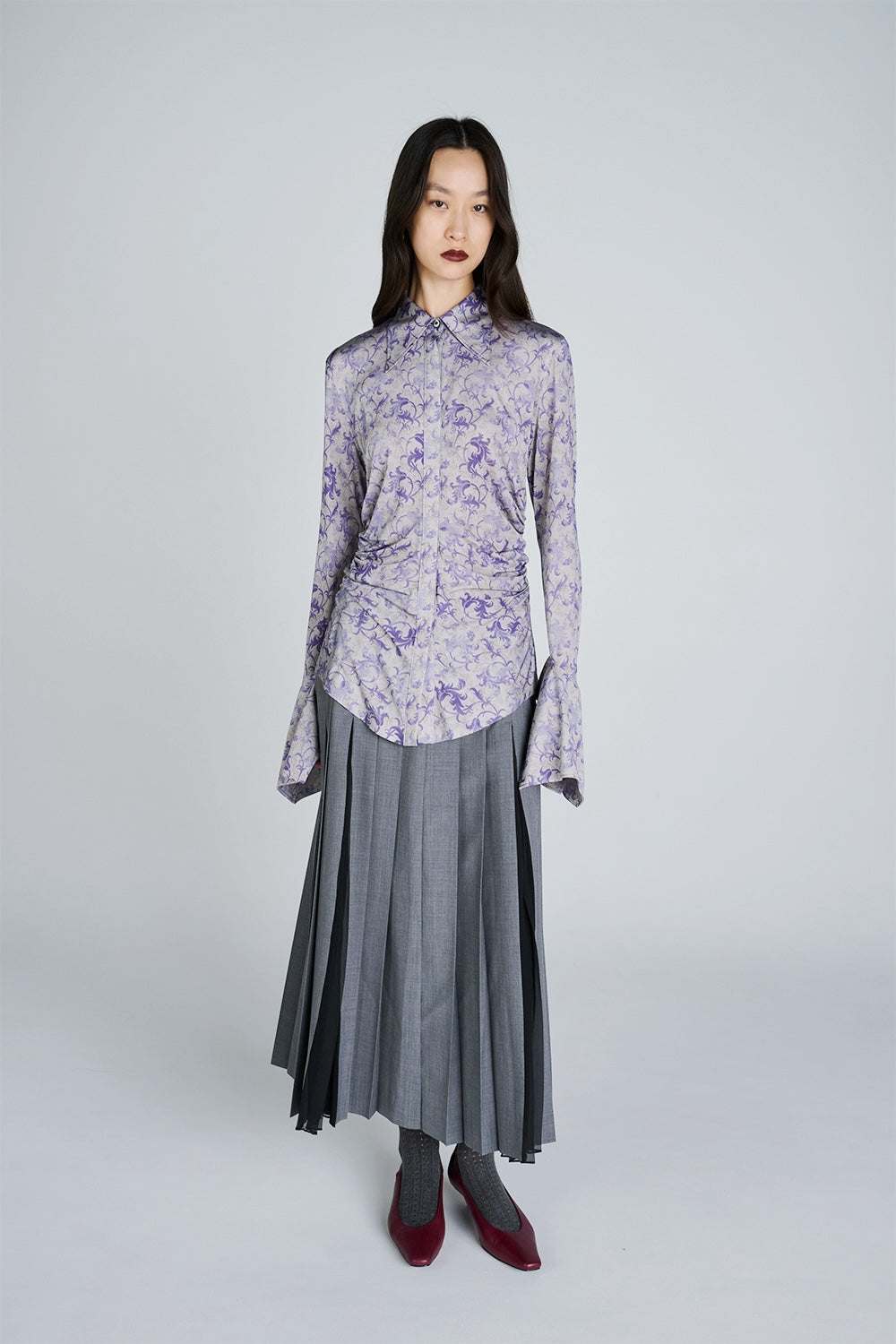 BLEND WOOL & CHIFFON COMBINED PLEATED SKIRT - FETICO
