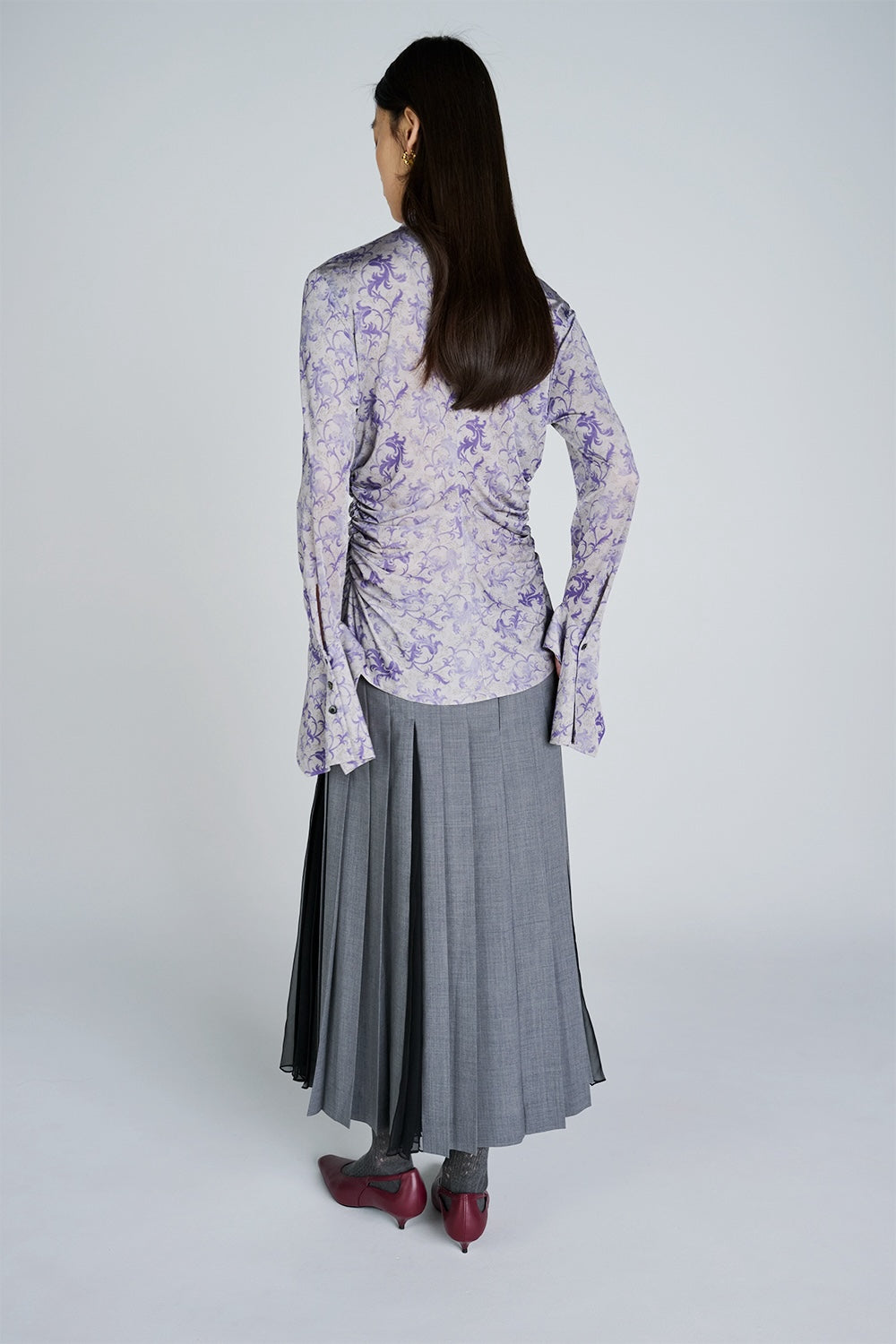BLEND WOOL & CHIFFON COMBINED PLEATED SKIRT - FETICO