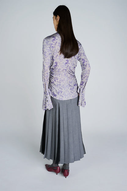 BLEND WOOL & CHIFFON COMBINED PLEATED SKIRT - FETICO