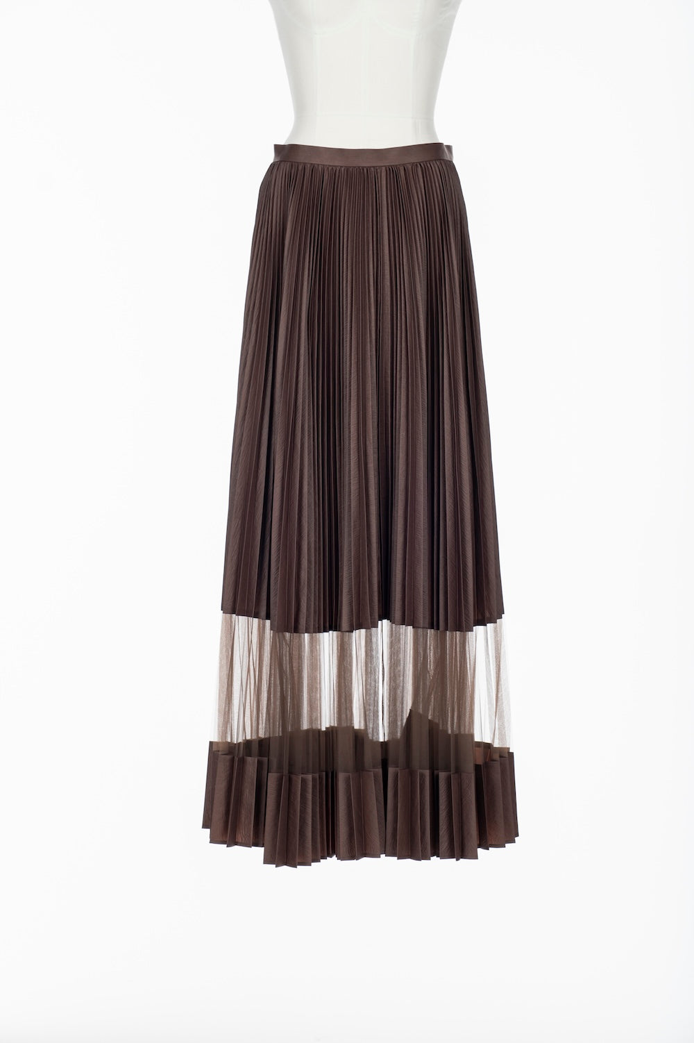 NYLON TAFFETA & SHEER COMBINED PLEATED SKIRT - FETICO