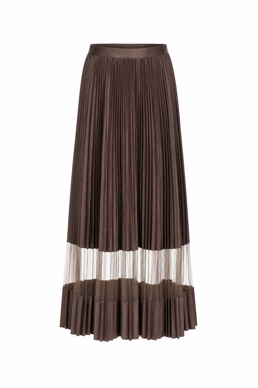 NYLON TAFFETA & SHEER COMBINED PLEATED SKIRT - FETICO