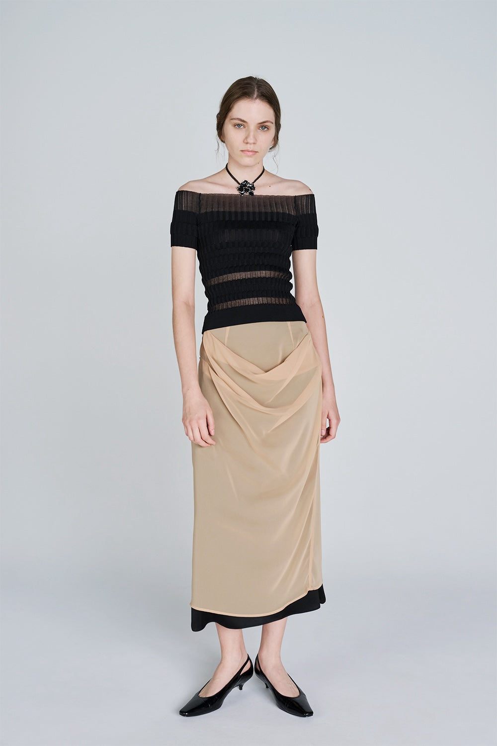 SATIN & SHEER LAYERED SKIRT - FETICO