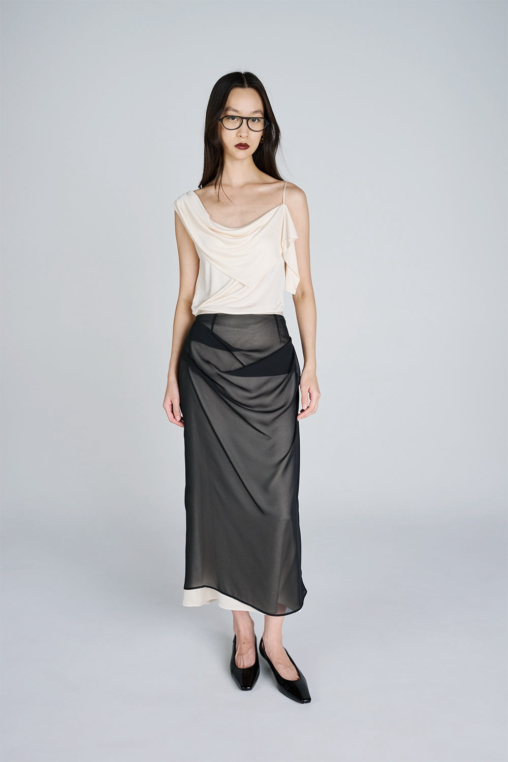 SATIN & SHEER LAYERED SKIRT - FETICO