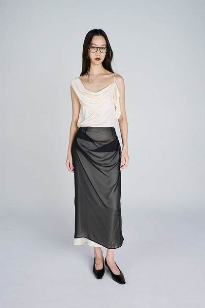 SATIN & SHEER LAYERED SKIRT - FETICO