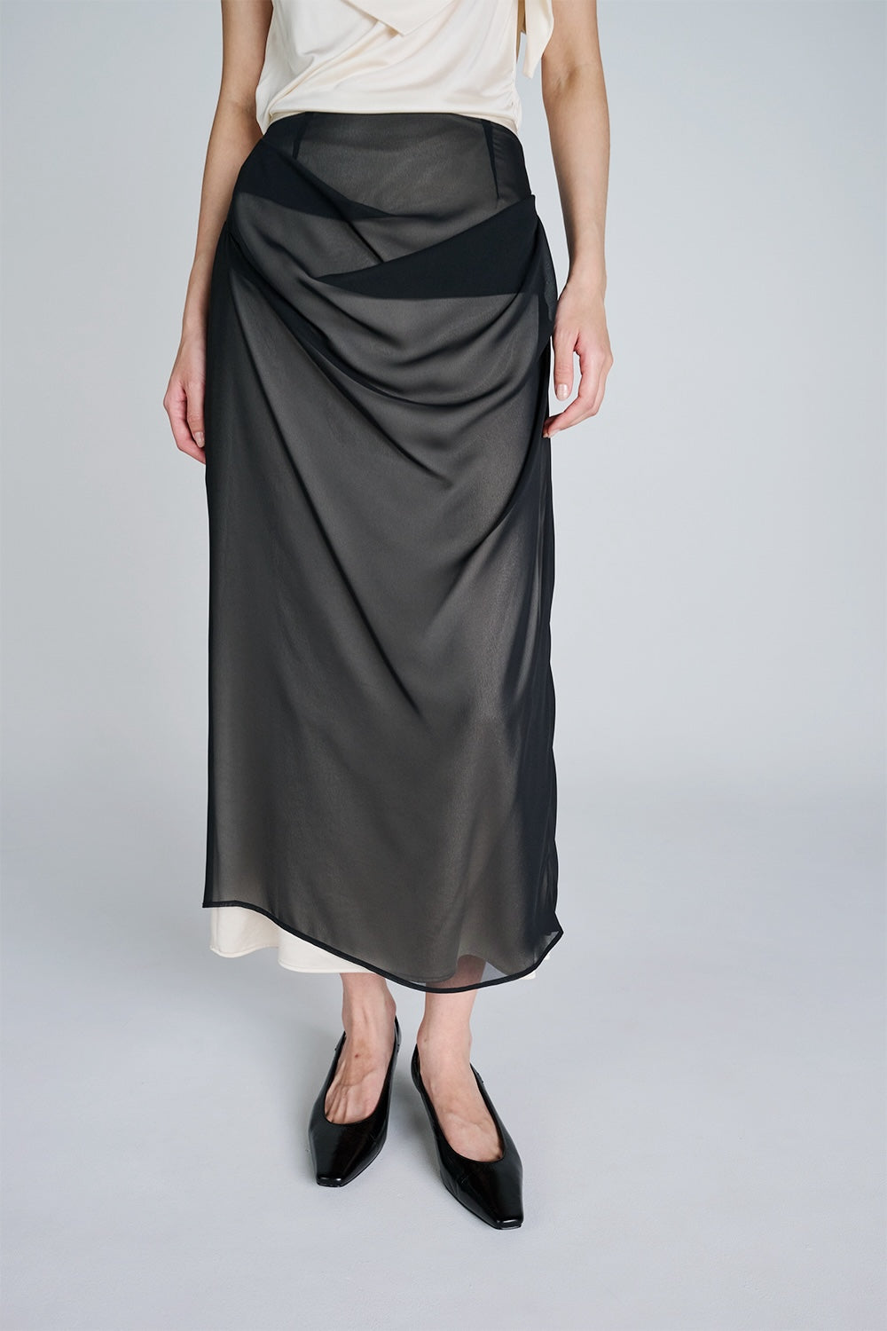 SATIN & SHEER LAYERED SKIRT - FETICO