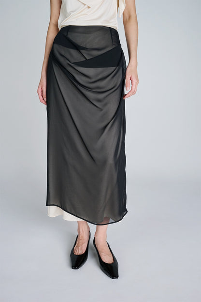 SATIN & SHEER LAYERED SKIRT - FETICO