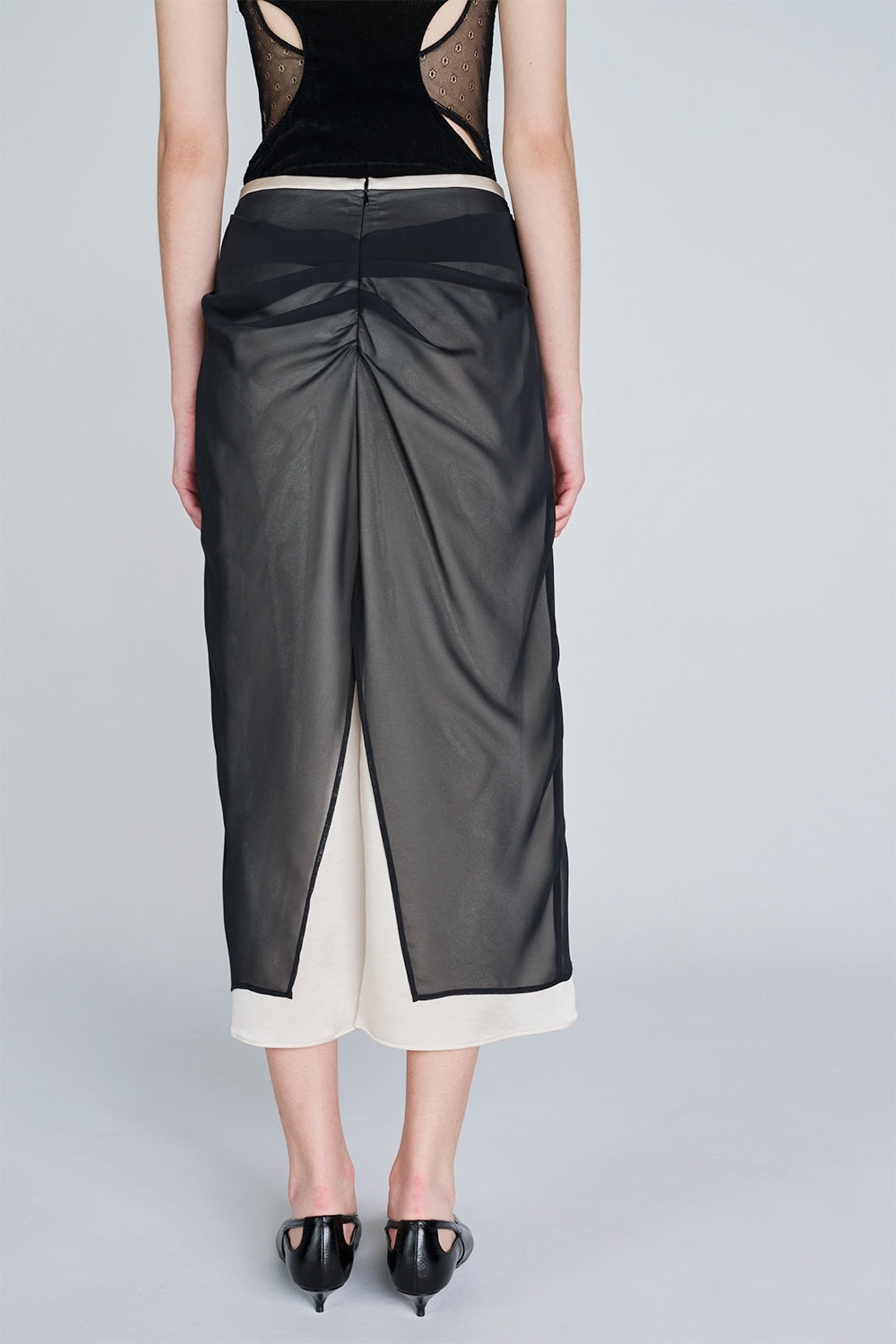 SATIN & SHEER LAYERED SKIRT - FETICO