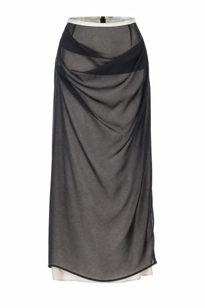 SATIN & SHEER LAYERED SKIRT - FETICO