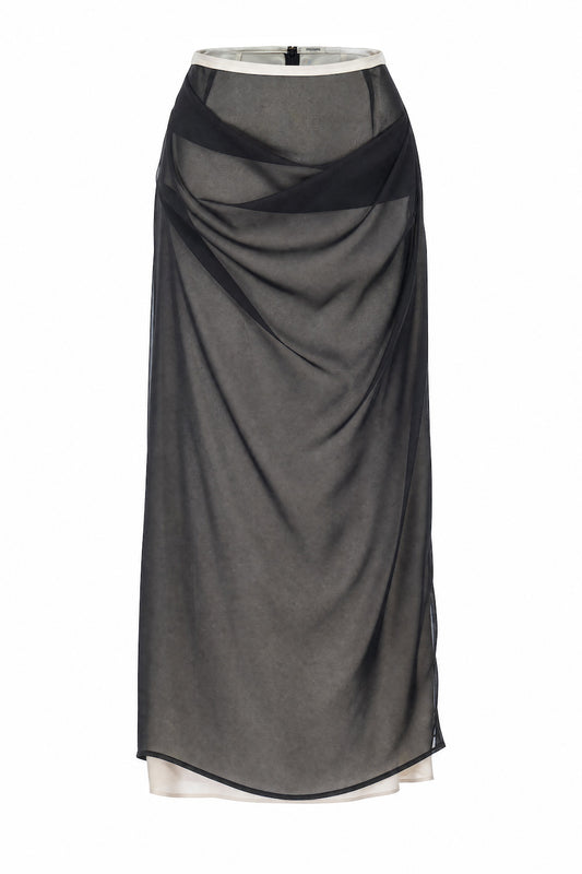 SATIN & SHEER LAYERED SKIRT - FETICO