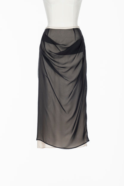 SATIN & SHEER LAYERED SKIRT - FETICO